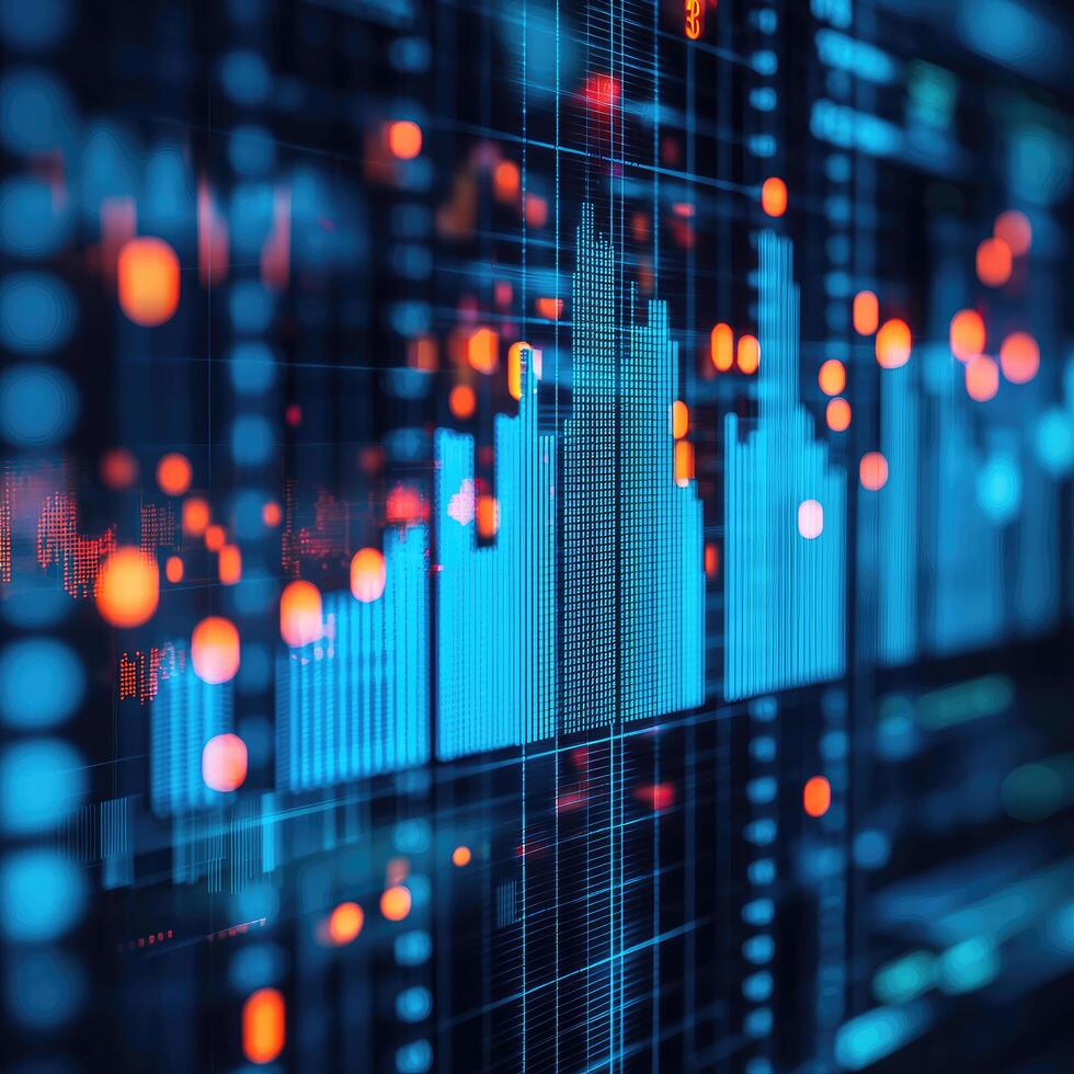Abstract Financial Chart with Glowing Data Points Displaying Stock Market Trends and Economic Growth Analysis photo