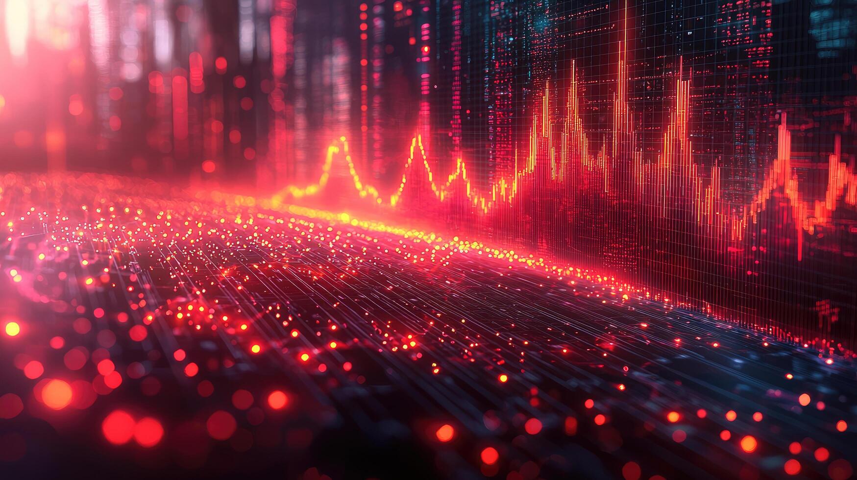 Abstract Financial Data Visualization Red Stock Market Graph with Glowing Light Particles Background photo