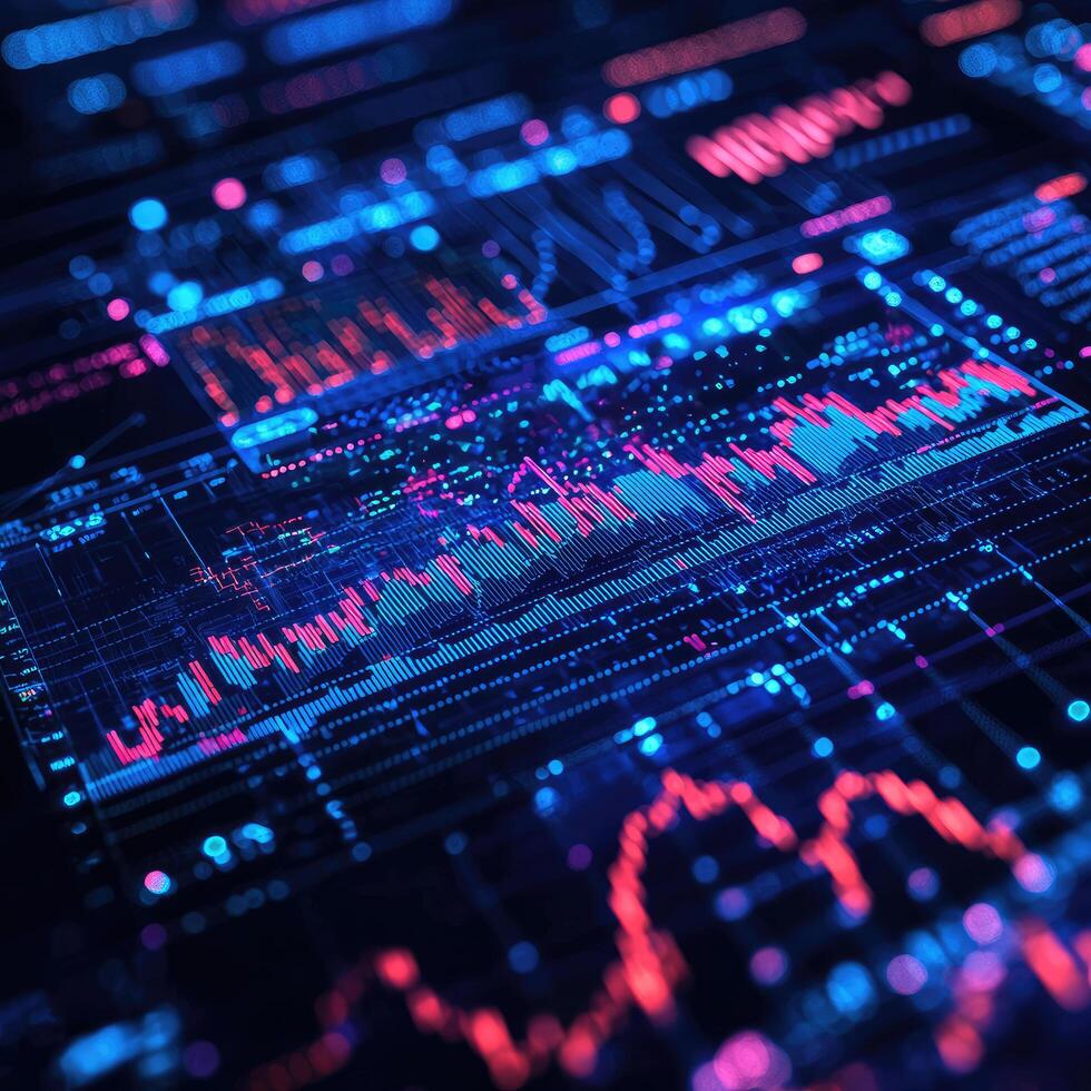Abstract Financial Data Visualization with Glowing Lines A Modern Market Analysis Concept photo