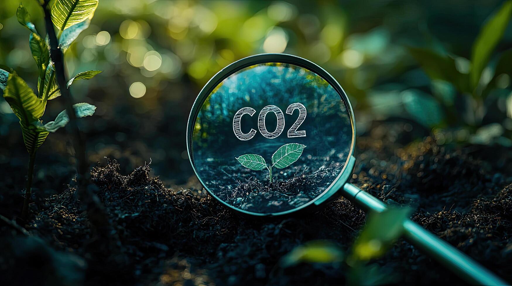 Carbon Dioxide Magnifying Plant Growth for a Sustainable Environment and Reduced Emissions, CO2 Reduction Concept photo