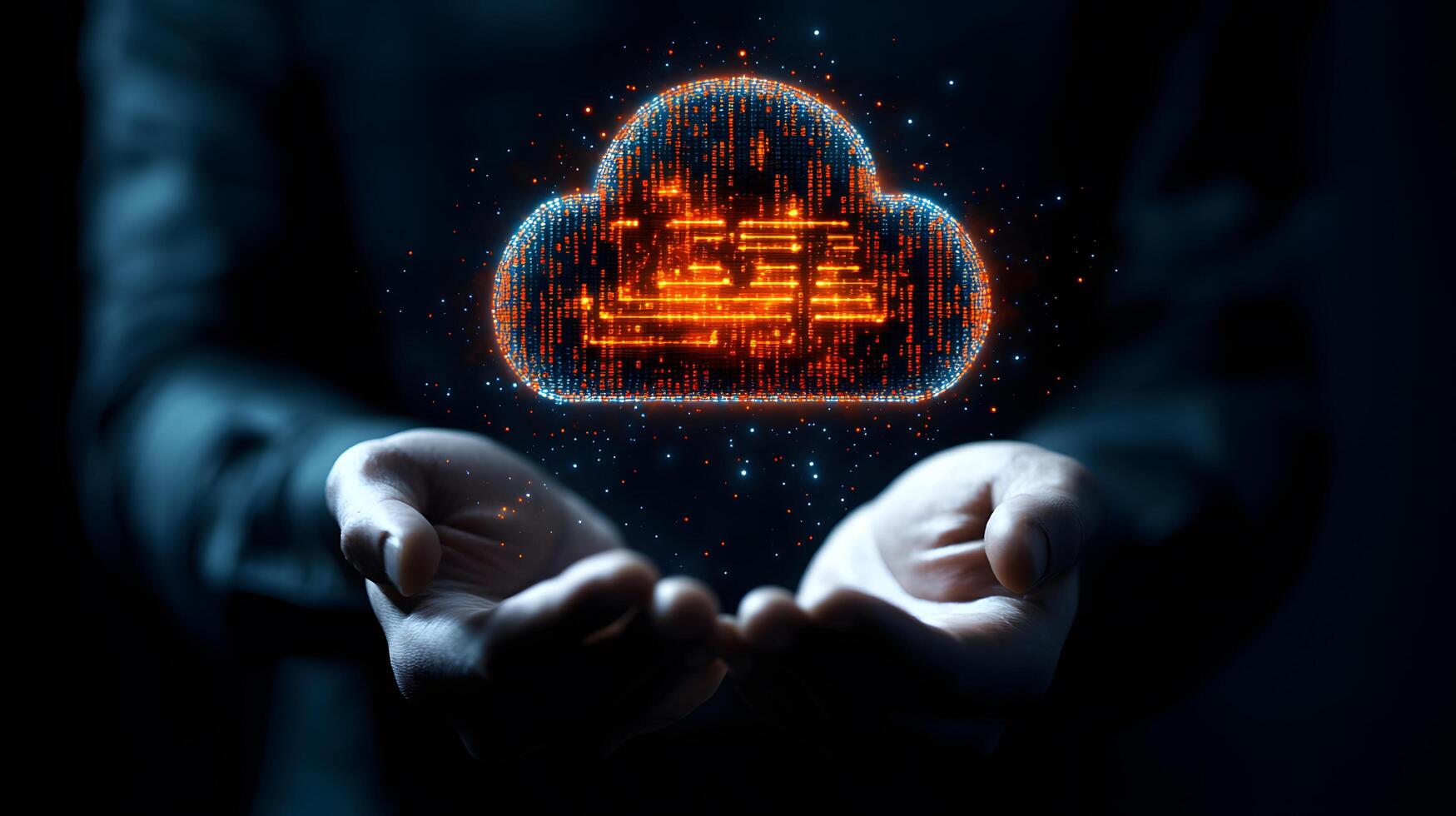 Digital Cloud Computing in Human Hands Data Storage, Cybersecurity, and Modern Technology Concept photo