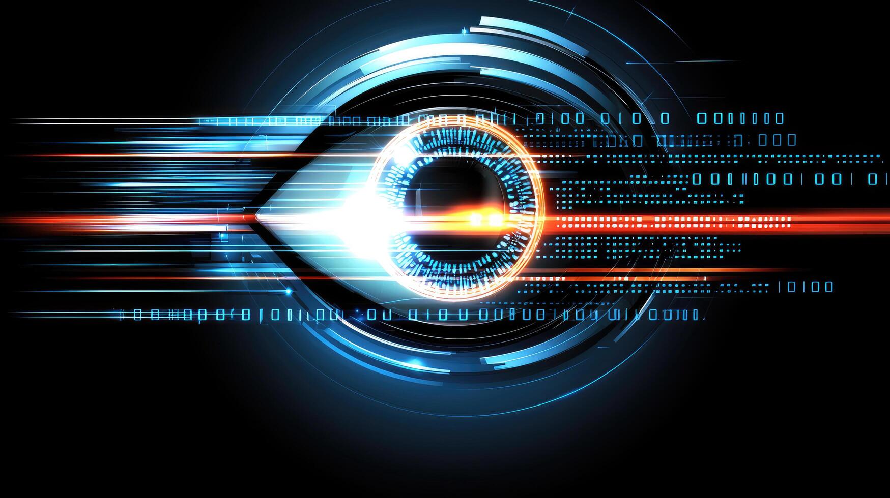 Digital Eye Abstract Technology Concept with Binary Code and Cybernetic Elements for Data Security. photo