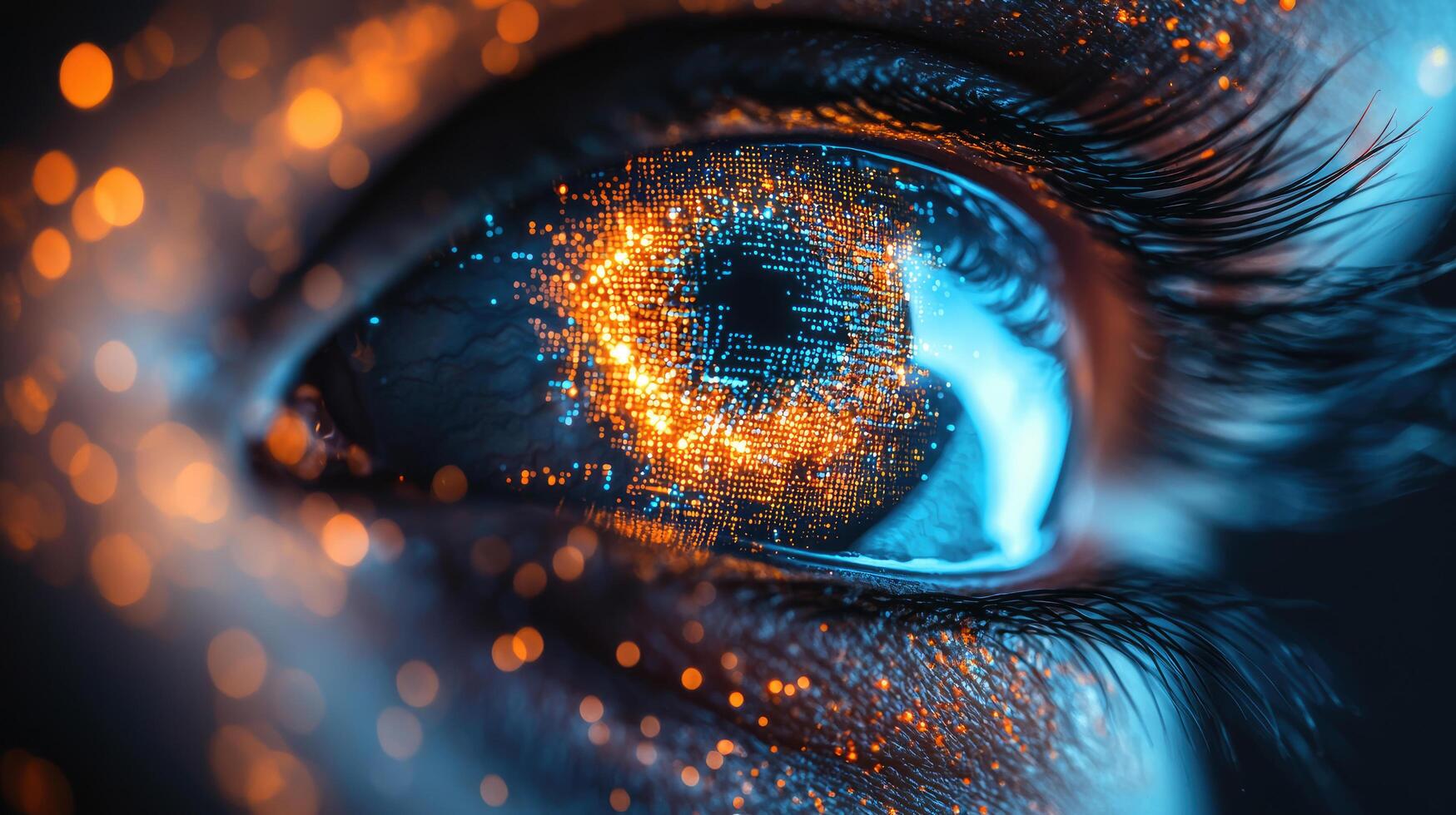 Digital Eye Closeup of an Eye with Glowing Circuitry and Futuristic Tech Details photo