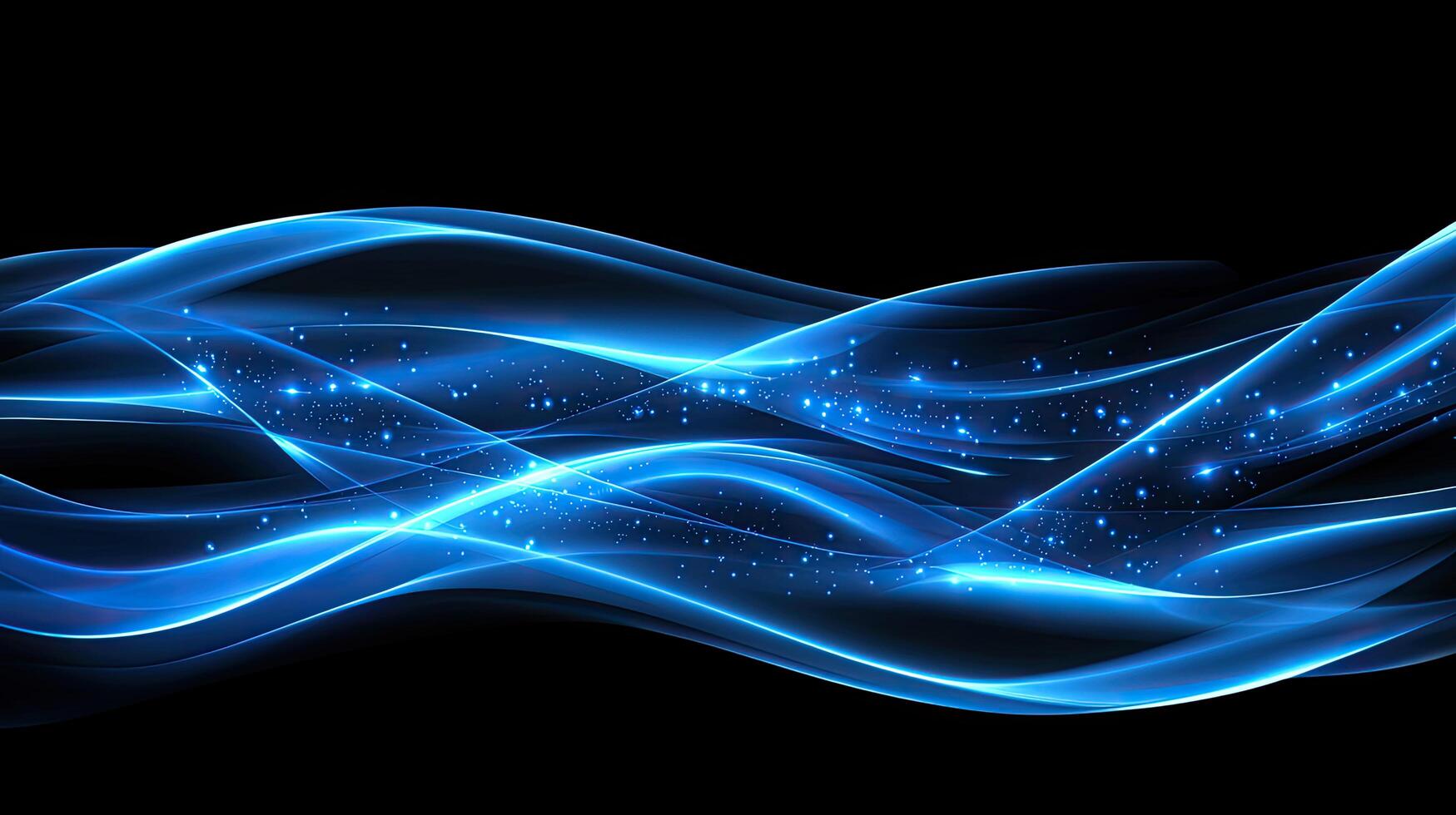 Elegant Blue Light Trails and Sparkles on Black Modern Abstract Background Design photo