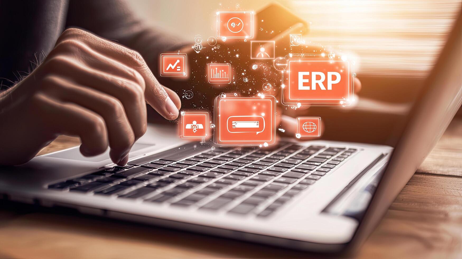 ERP System Implementation on Laptop Keyboard Streamlining Business Processes with Technology and Modern Data Management photo
