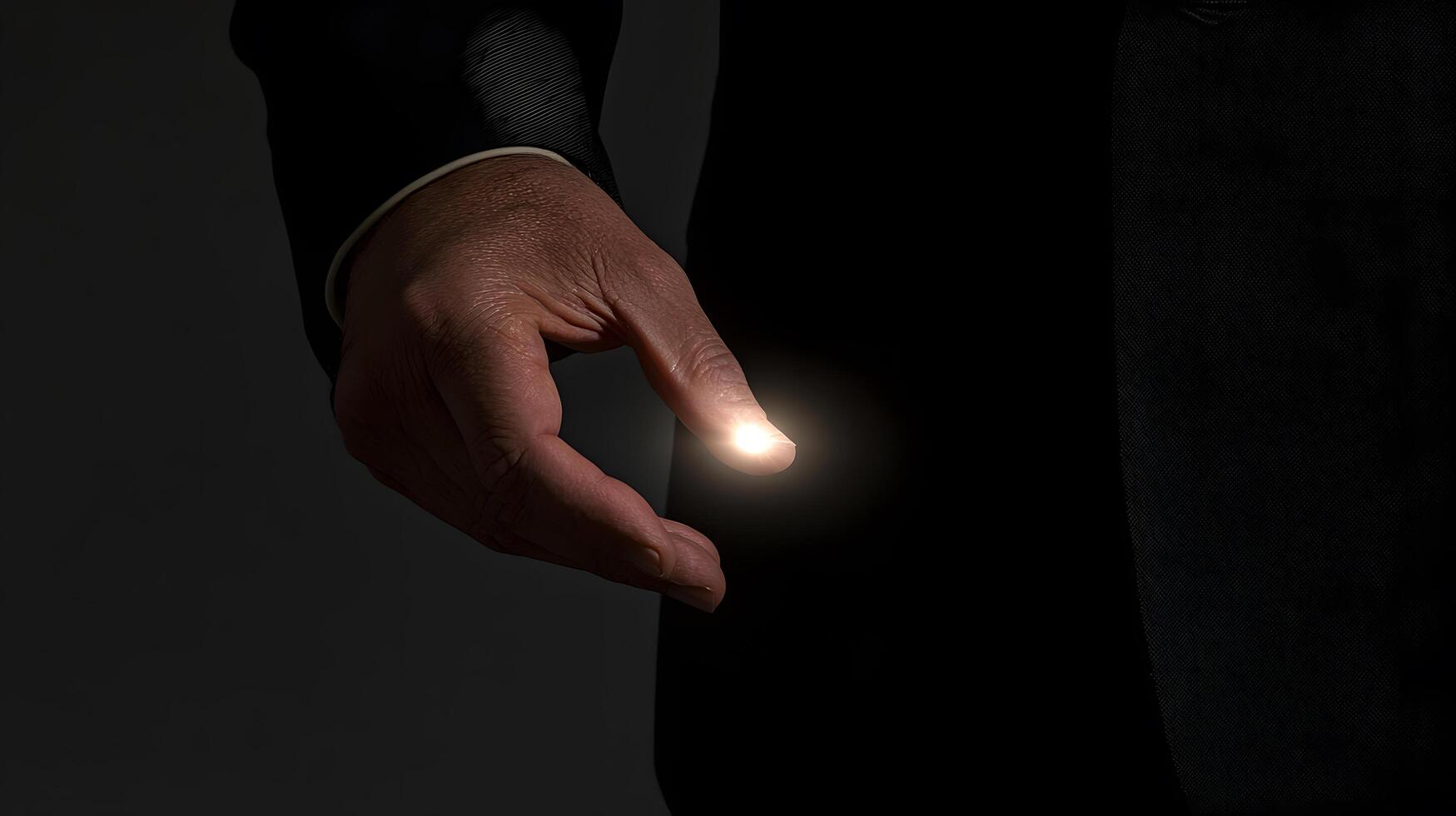 Finger Illuminating Light Empowering Business Vision with Spark of Innovation in Dark Background, Achieving Success photo