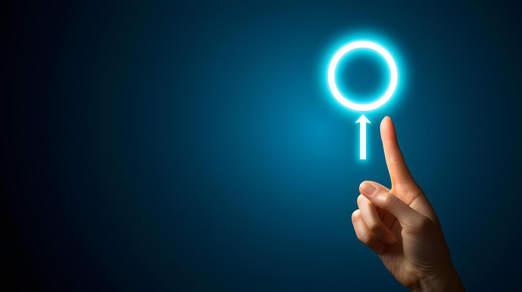 Finger Tapping Circle Icon on Dark Blue Background, Symbolizing Choice, Selection, and Directional Movement photo