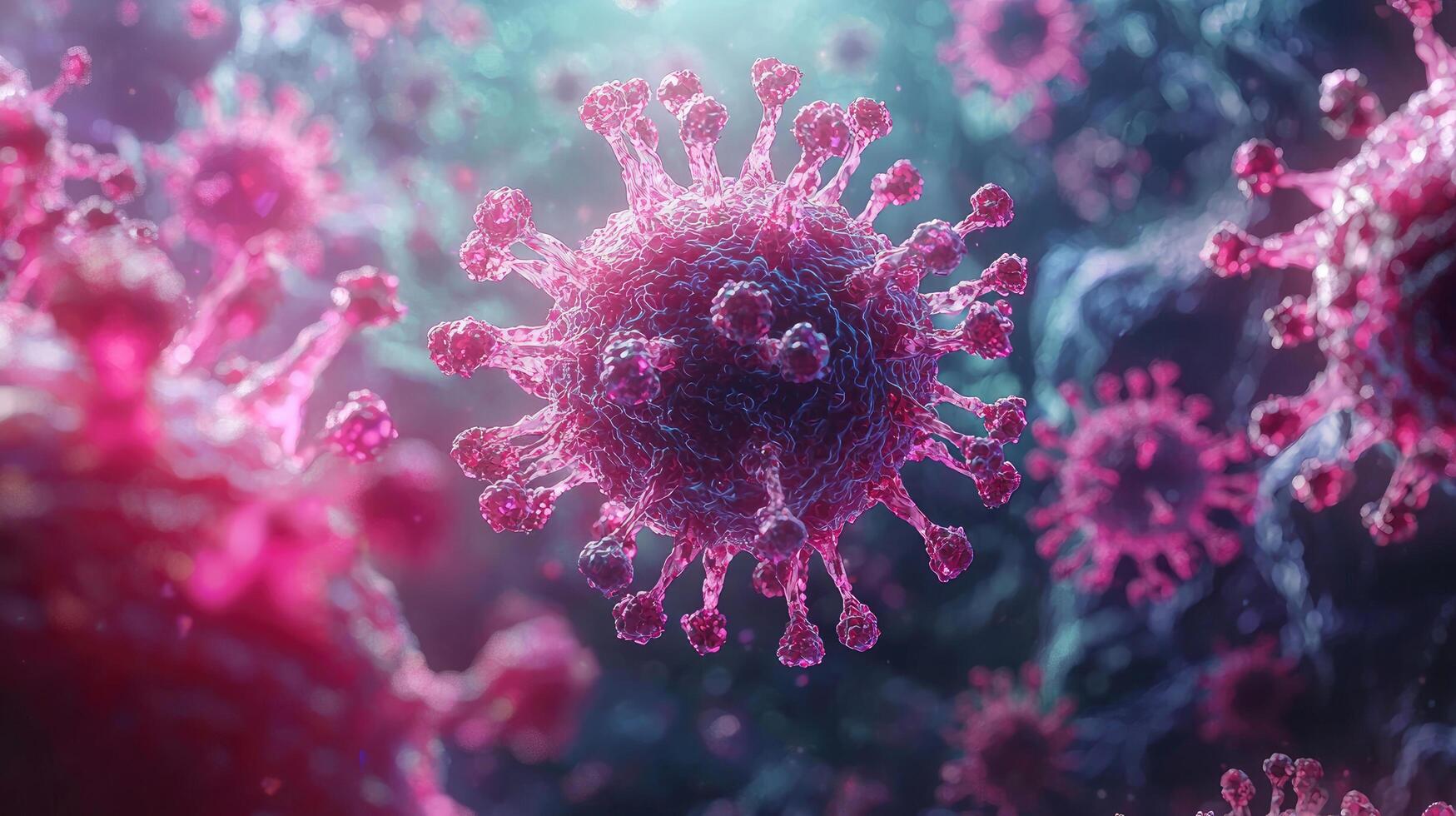 Microscopic View of Pink Coronavirus Medical of Viral Infection, Disease Prevention, and Scientific Research Depiction photo