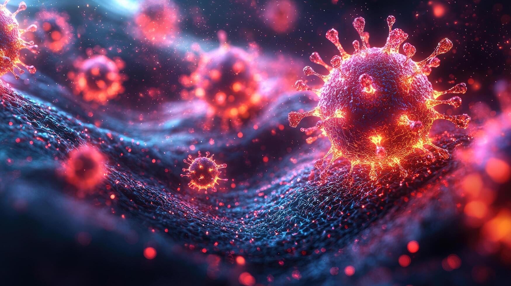 Microscopic View of Viral Infection Detailed Depiction of Pathogens and Cellular Interactions with High Detail. photo