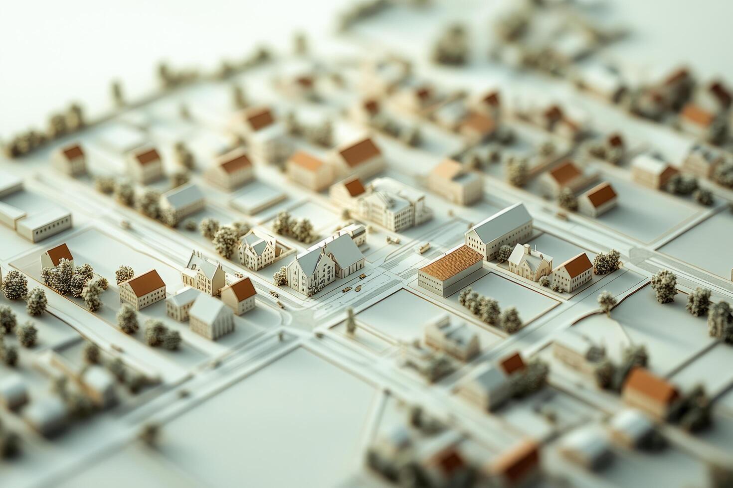 Miniature Town Model Architectural Concept, Urban Planning, and Community Development Design on White Background photo