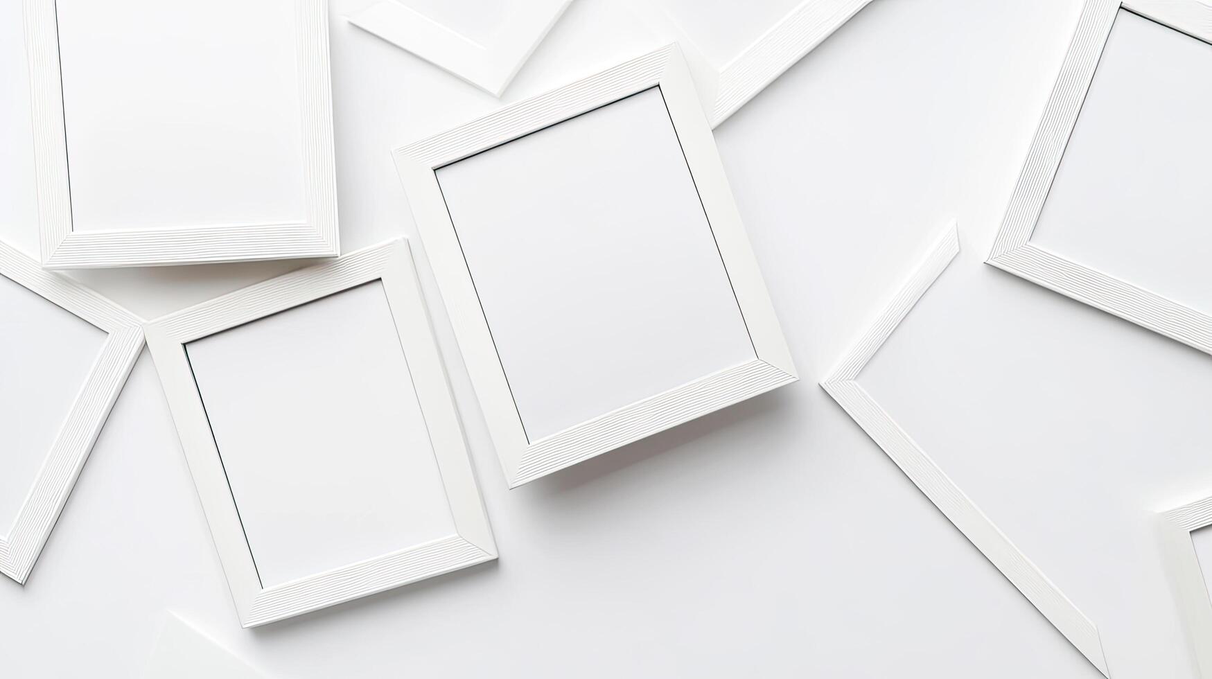 Minimalist White Mockup Collection on White Background, Blank Canvas for Art Display, Simple Presentation photo
