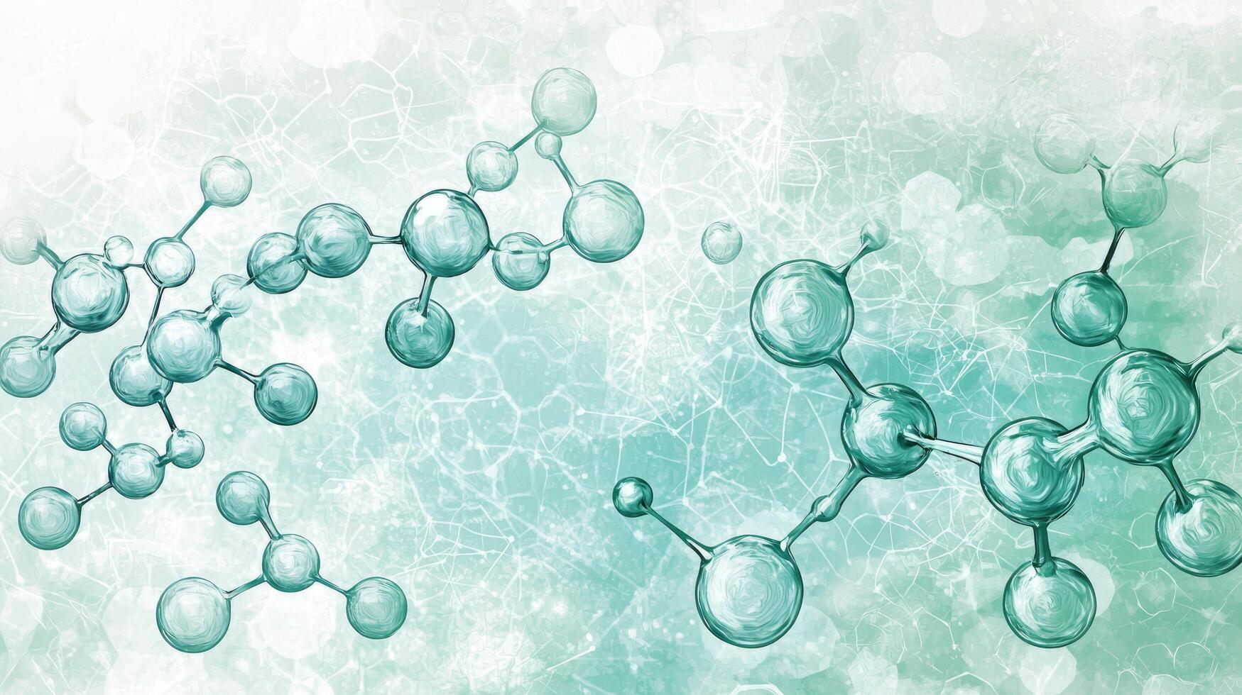 Molecular Structure on Abstract Background Depicting Science, Medicine, Chemistry, or Technology with Aqua Blue Tones photo