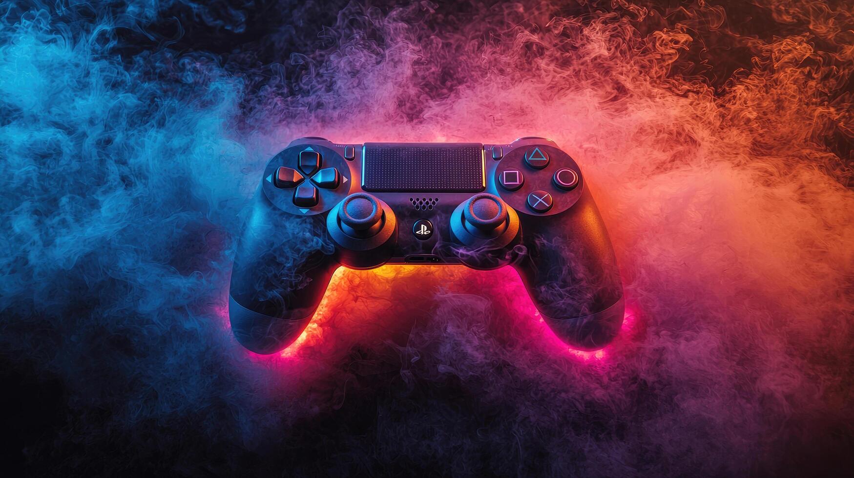 NextGen Console Controller in Colorful Smoke, Immersive Gaming Experience, Technology and Entertainment, Cool Design photo