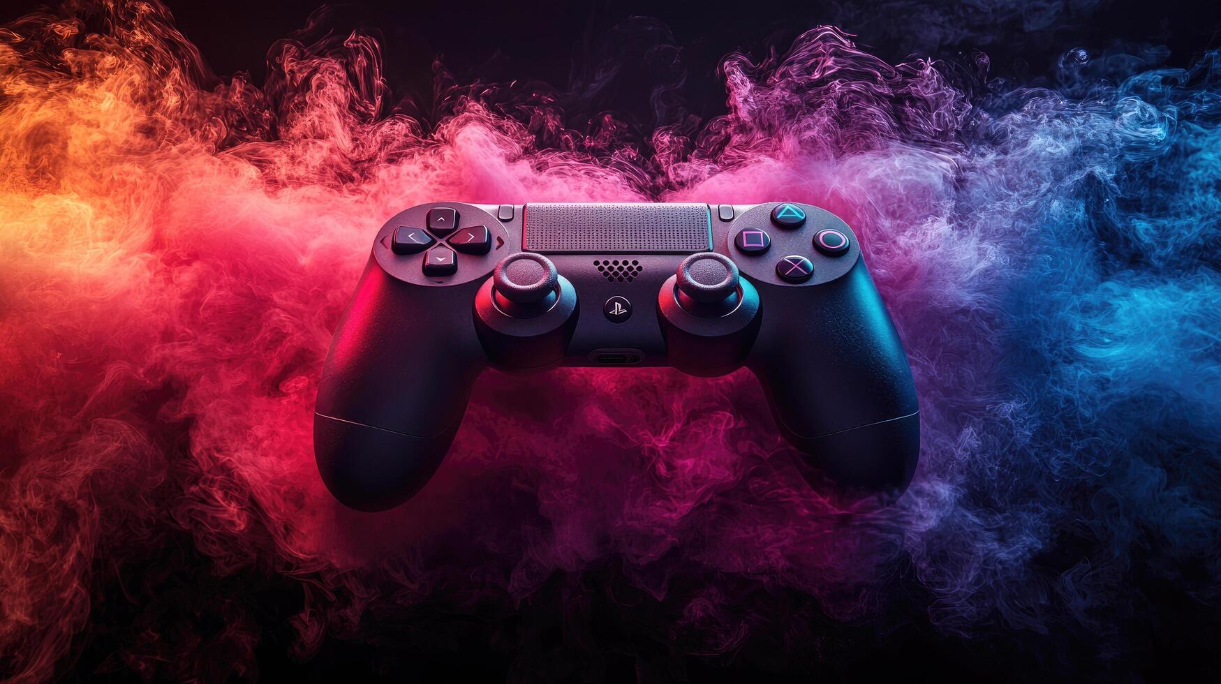 NextGen Gaming Controller with Dynamic Neon Smoke Effect HighTech Innovation and Immersive Entertainment photo
