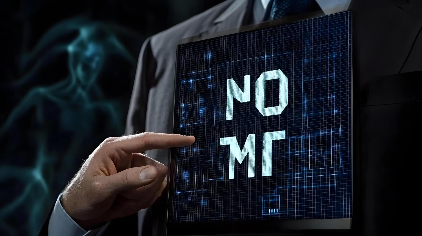 No MFTS Man in Suit Pushing Back On New Regulations Technology Concept Image. photo