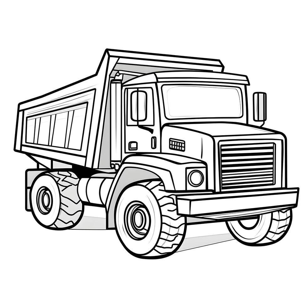 Outlined Dump Truck Construction Vehicle for Coloring Pages, Educational Resources, and Children's Activities, Isolated on White. photo