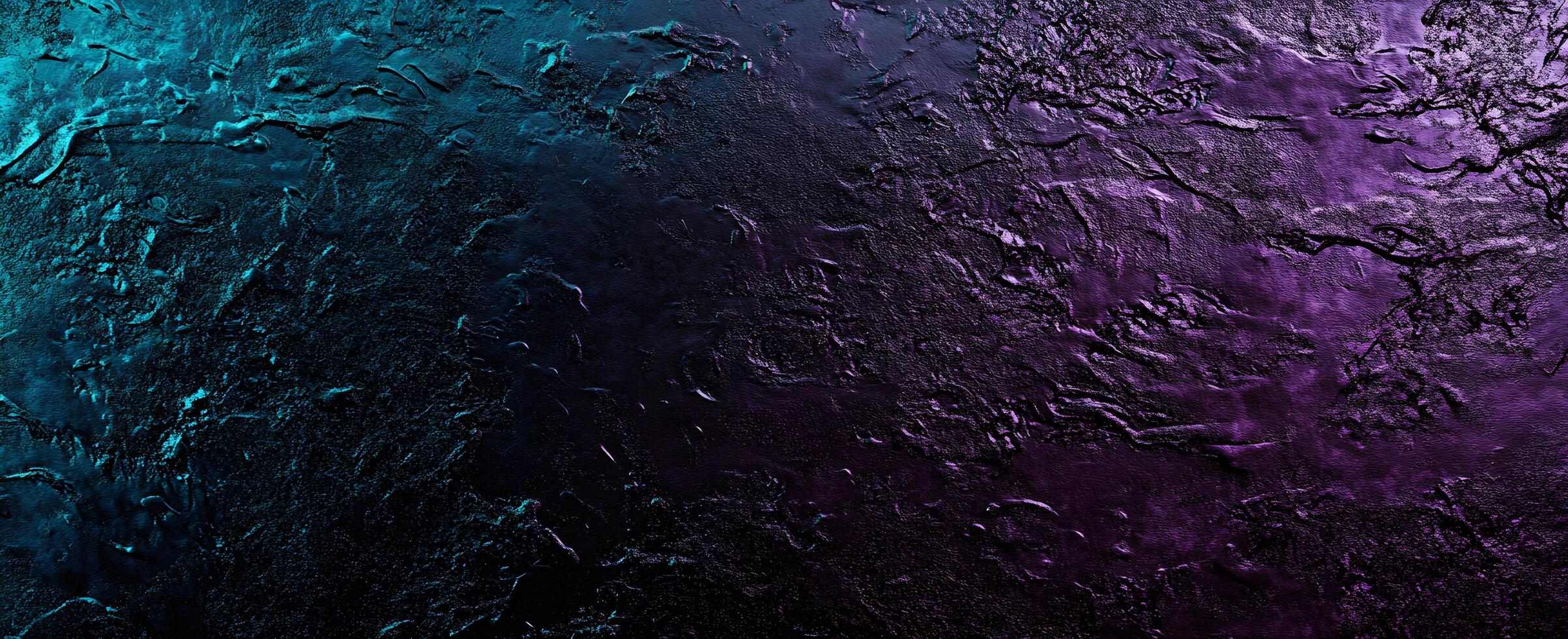 Abstract texture showcases dramatic cyan and purple lighting illuminating a rough, uneven surface photo