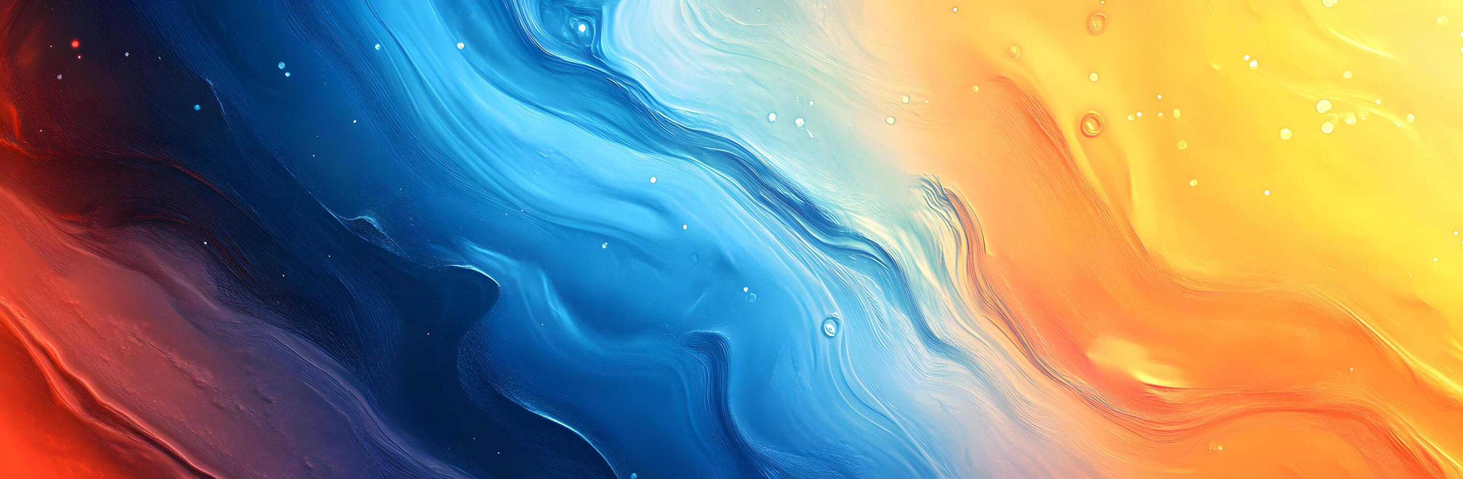 Abstract waves display a mesmerizing blend of flowing blues merging smoothly into vibrant oranges and yellows photo