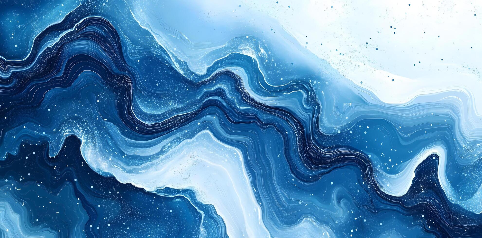 Abstract waves flow with blue gradients and white speckles, creating a calming artistic texture photo