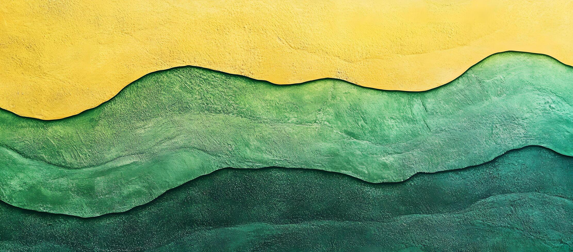 Abstract yellow and green wall shows layers that are undulating, creating textured depth photo