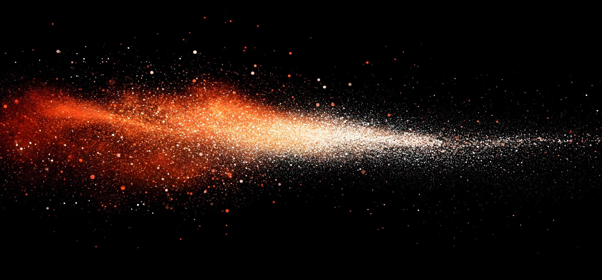 An abstract cosmic stream of sparkling fiery orange and bright white dots flows horizontally photo