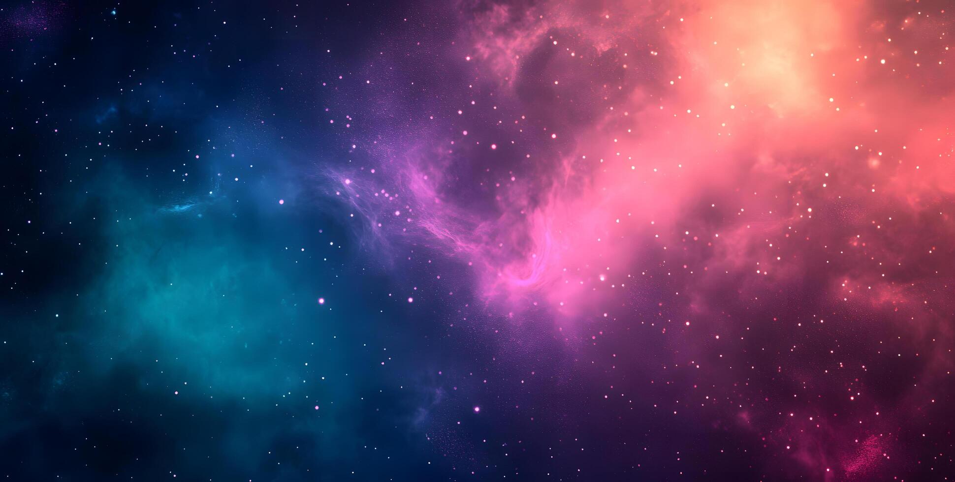 An abstract cosmic landscape shows glowing stars amidst colorful blue, pink, and purple nebula photo