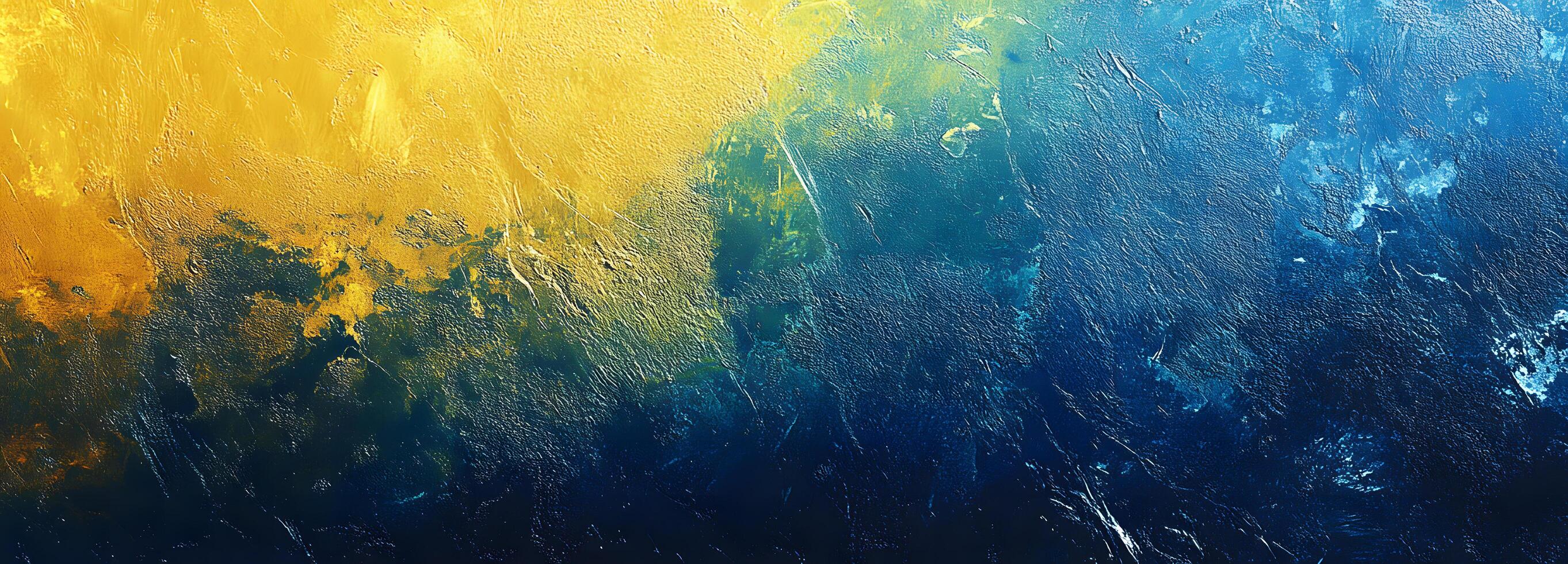 An abstract painting features textural transitions from golden yellow to deep, calming blue photo
