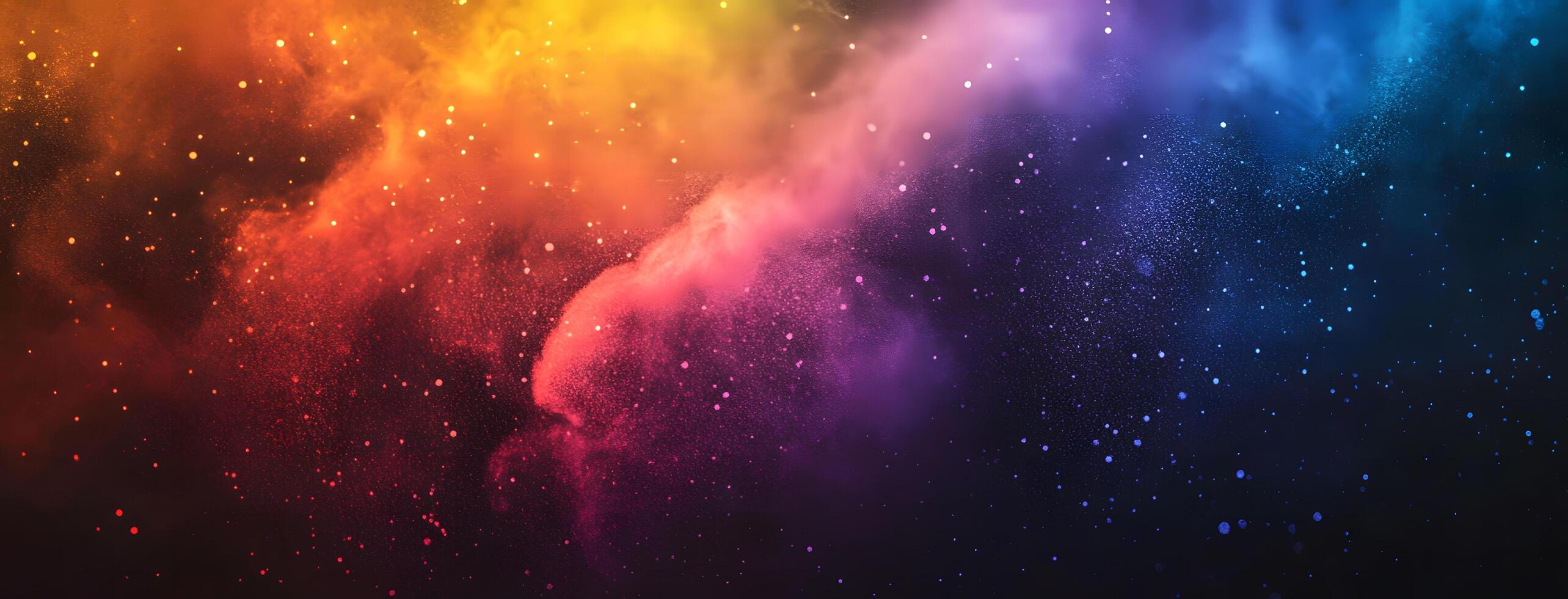Colorful cloud of dust and small sparks against a dark background radiates abstract energy photo