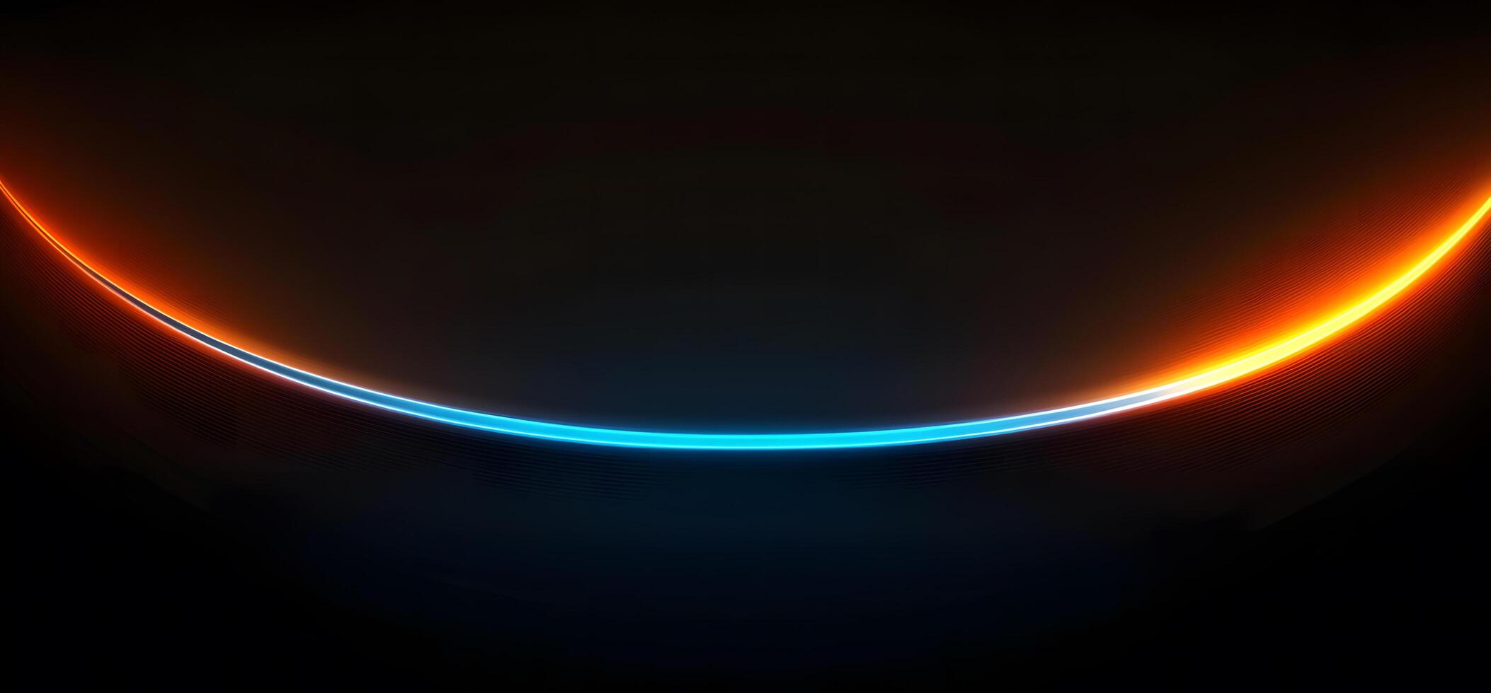 Curved line art displays glowing blue and orange neon light on black background photo