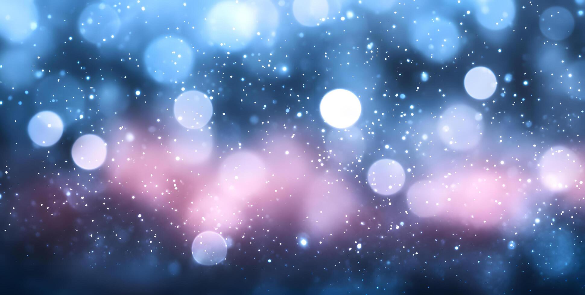 Dazzling bokeh lights dance amid a snowy glittery flurry on a soft blue gradient canvas photo