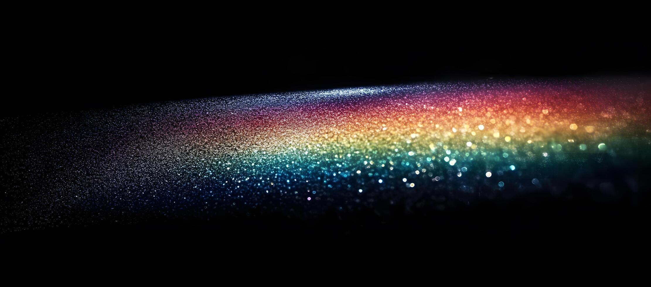 Dazzling light streak shimmers with a beautiful rainbow spectrum against the stark black backdrop photo
