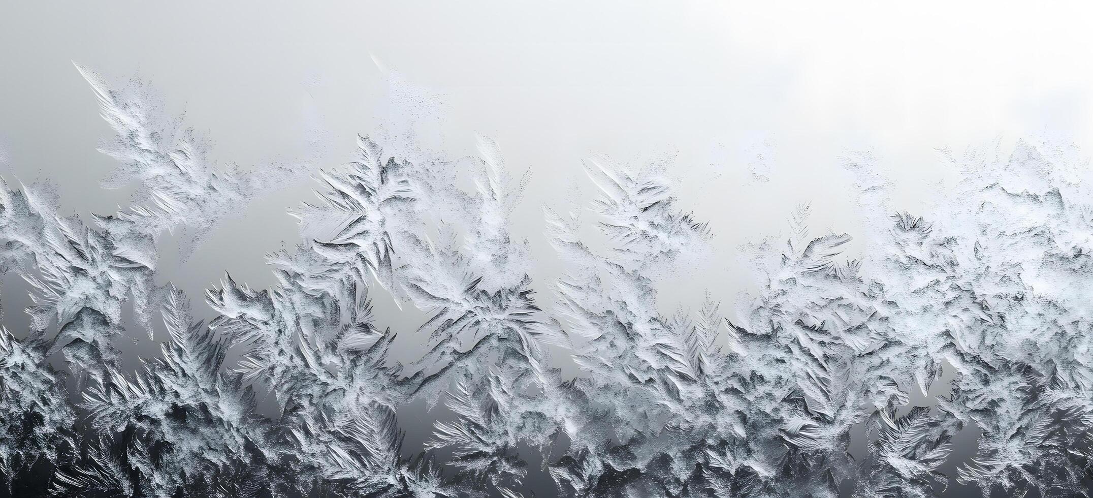 Delicate ice crystals form intricate frost patterns resembling feathered ferns across the cool window photo