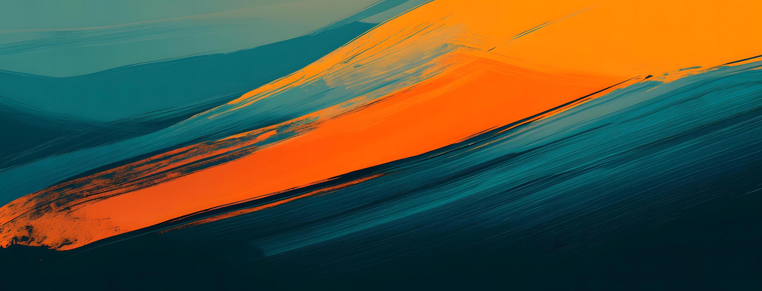 Diagonal teal brush strokes contrast with a bold orange streak over a dark backdrop photo