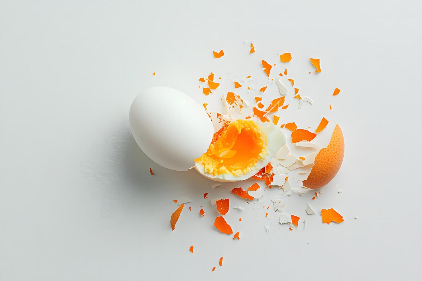 Fresh eggs are cracking with the yolk exposed on a white background beautifully photo