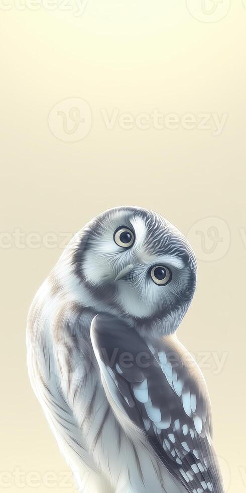 An owl is sitting on a branch with its eyes wide open photo