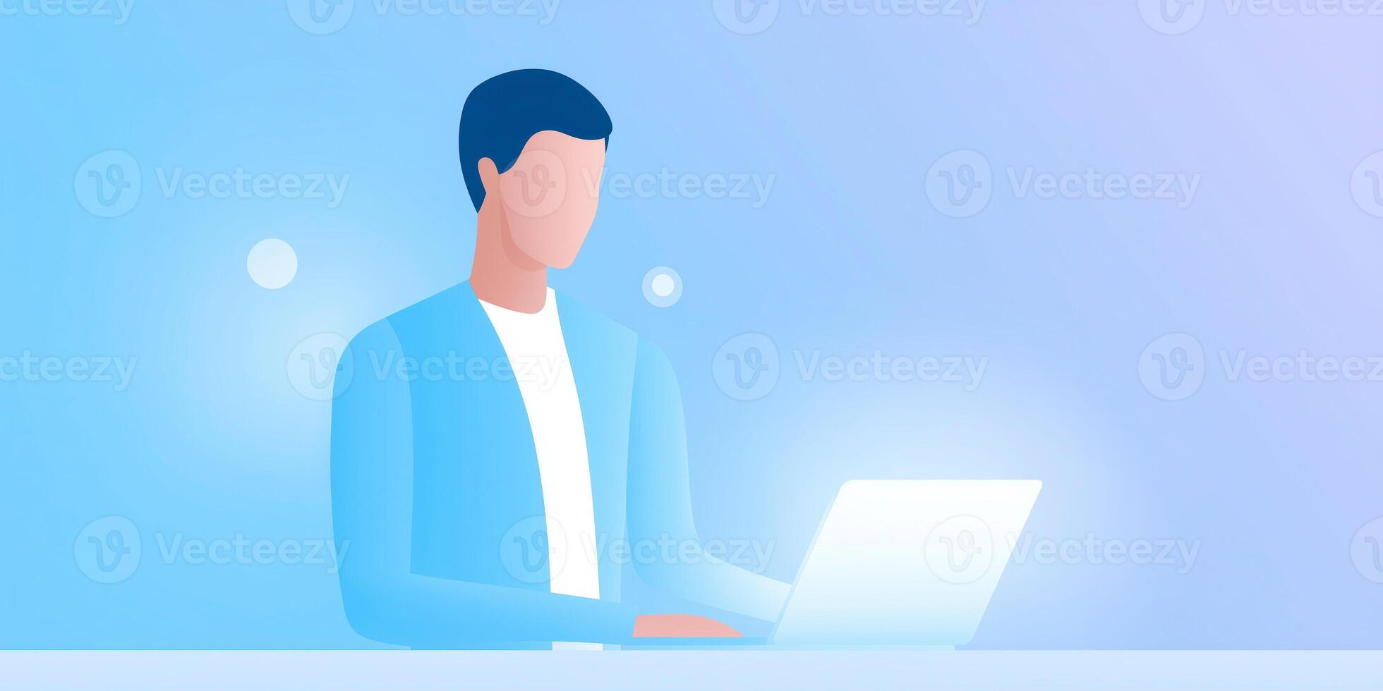 A man sitting at a desk with a laptop photo
