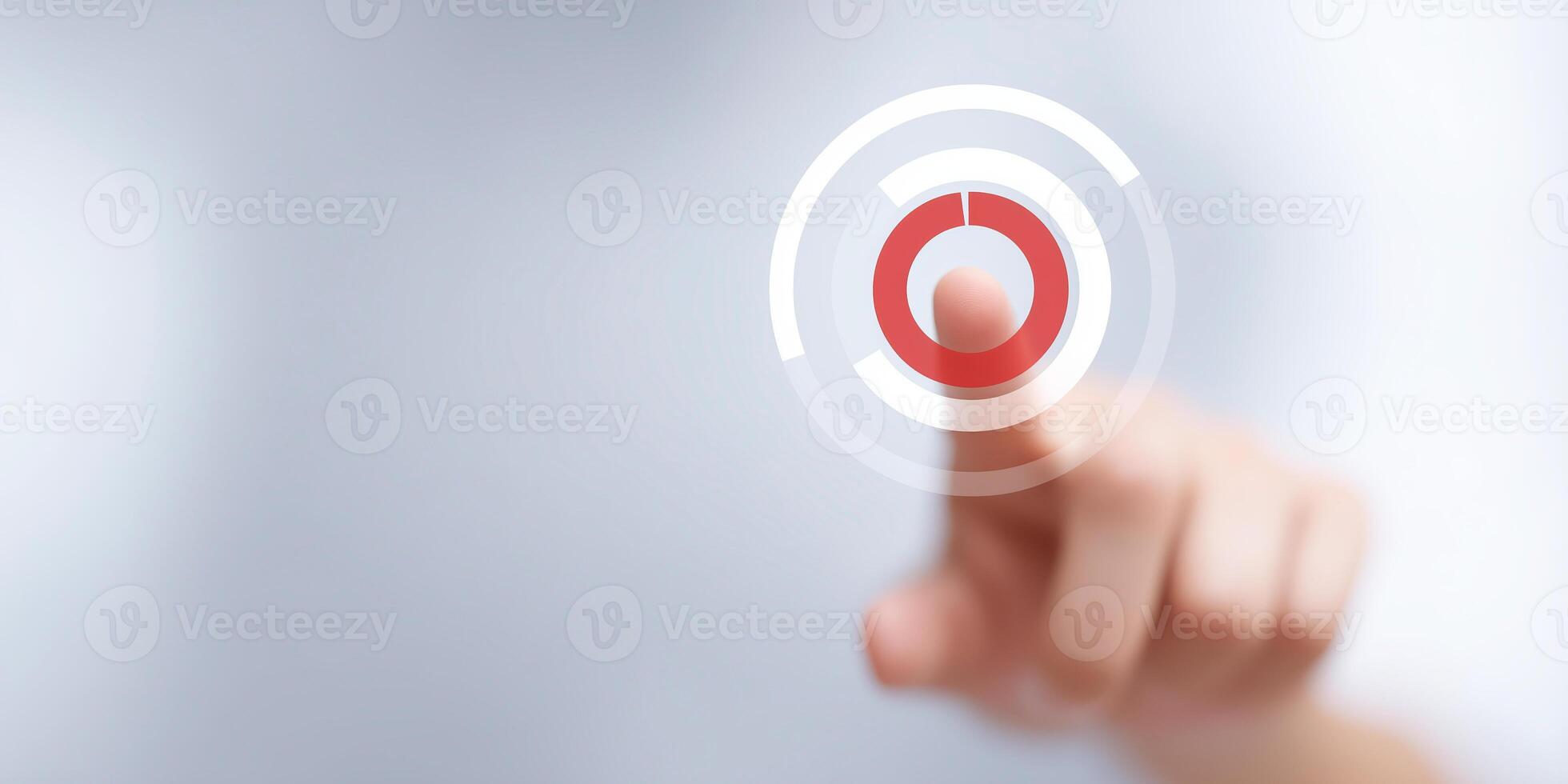 A person pressing a button on a white background photo