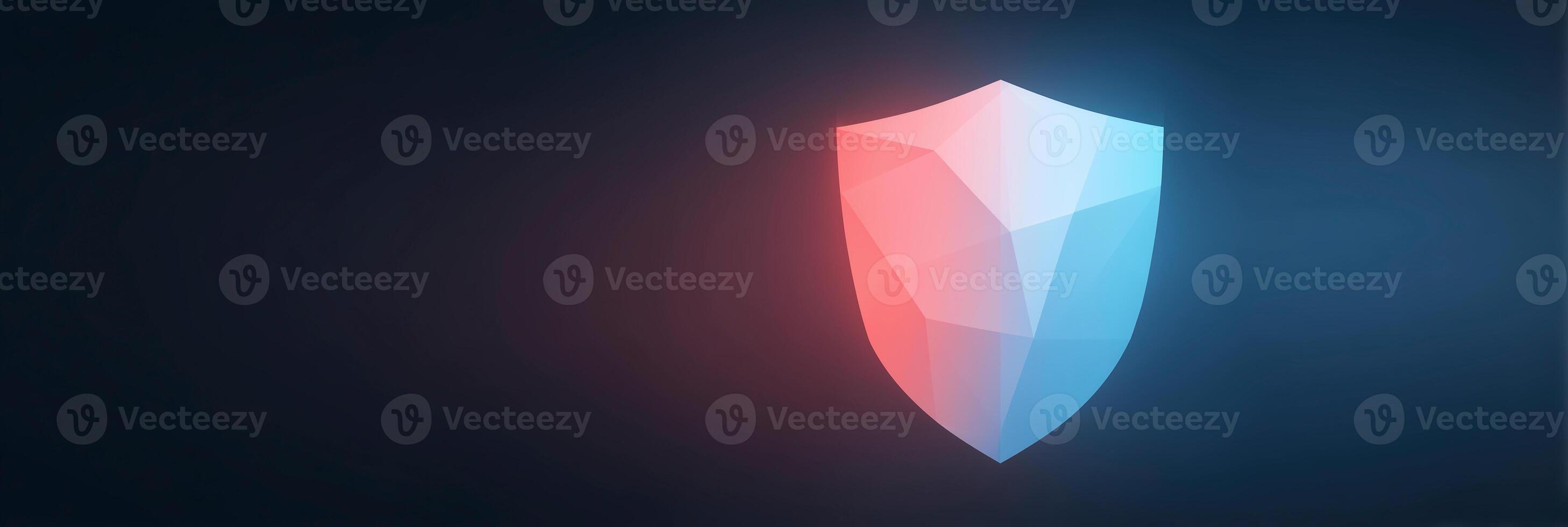 Abstract shield icon in blue and red colors on dark background representing security and protection concept with Copy Space photo