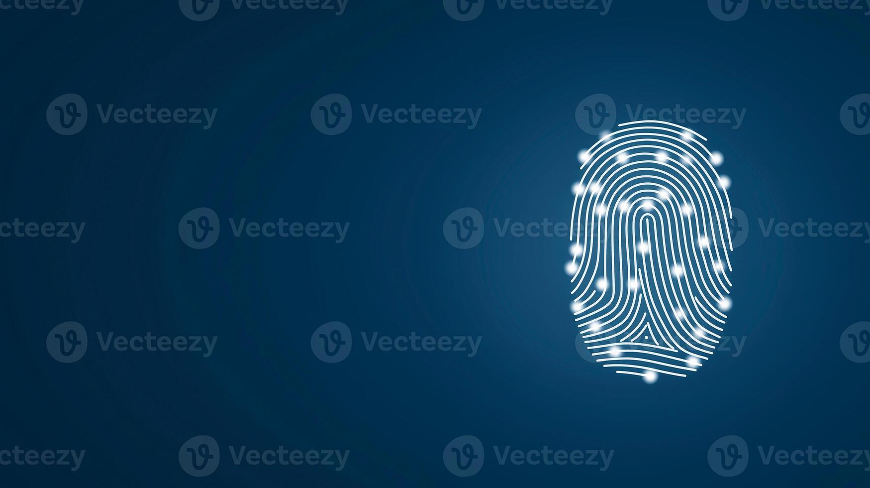 Digital fingerprint illustration on a dark blue background representing security, identity verification, and technology concept photo
