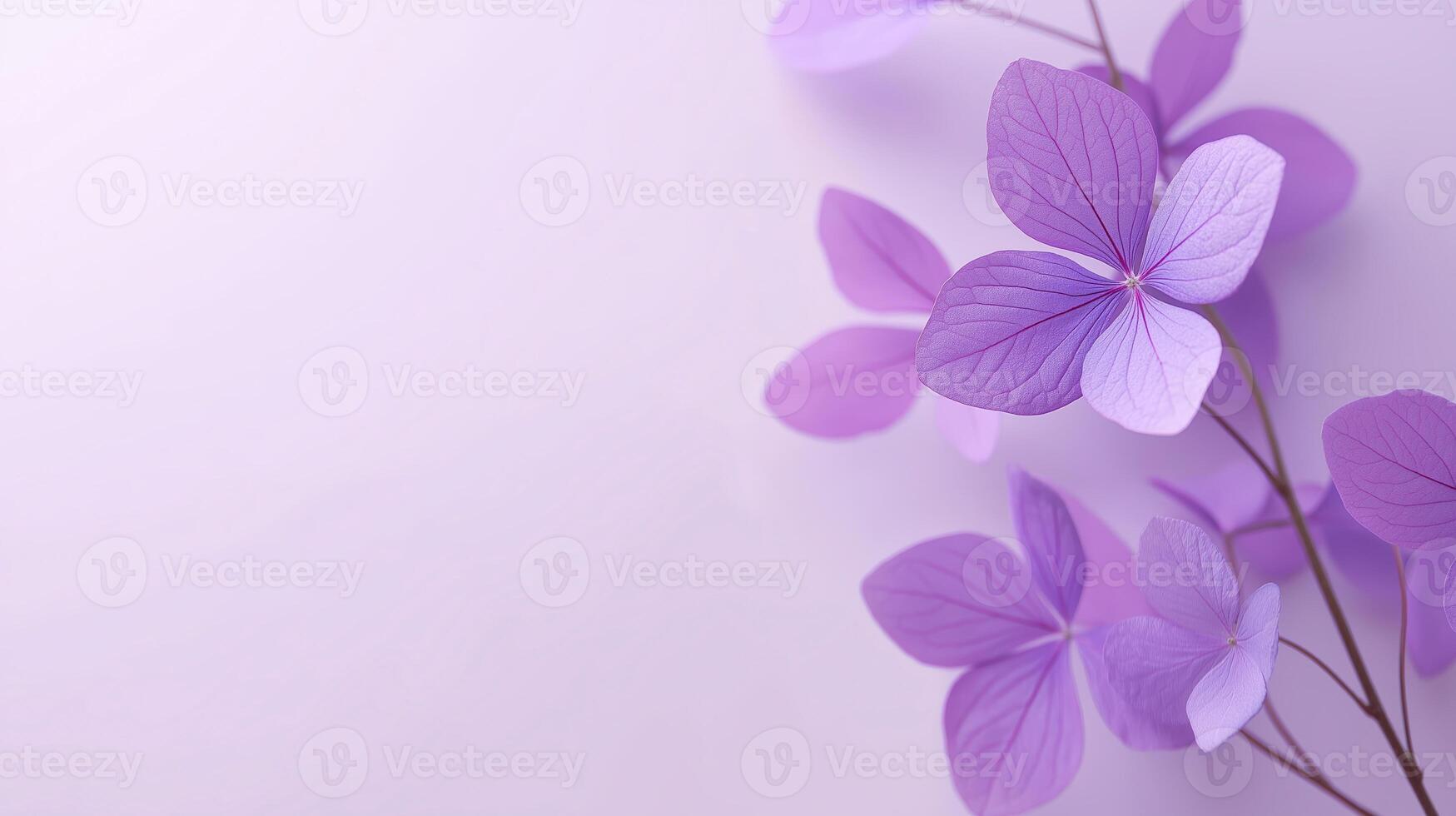 Delicate purple flowers with soft petals arranged elegantly on a light background showcasing beauty and tranquility floral design concept photo