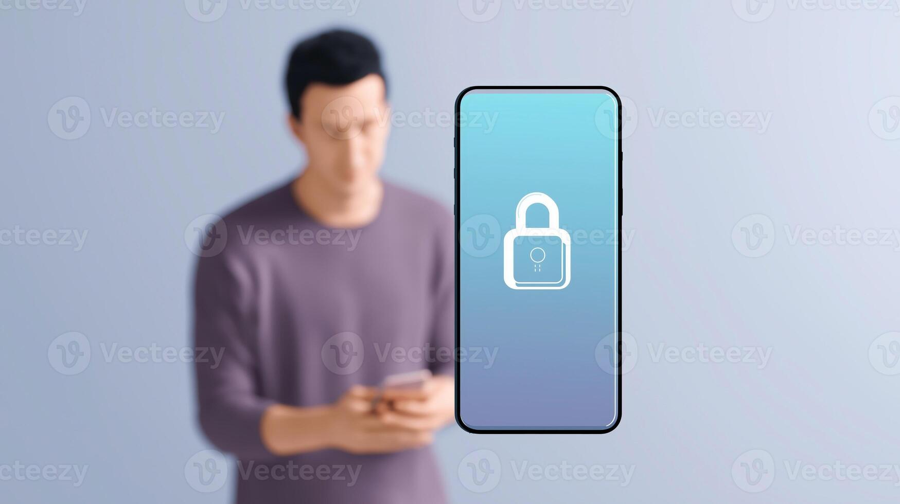 Man holding smartphone with lock icon on screen photo