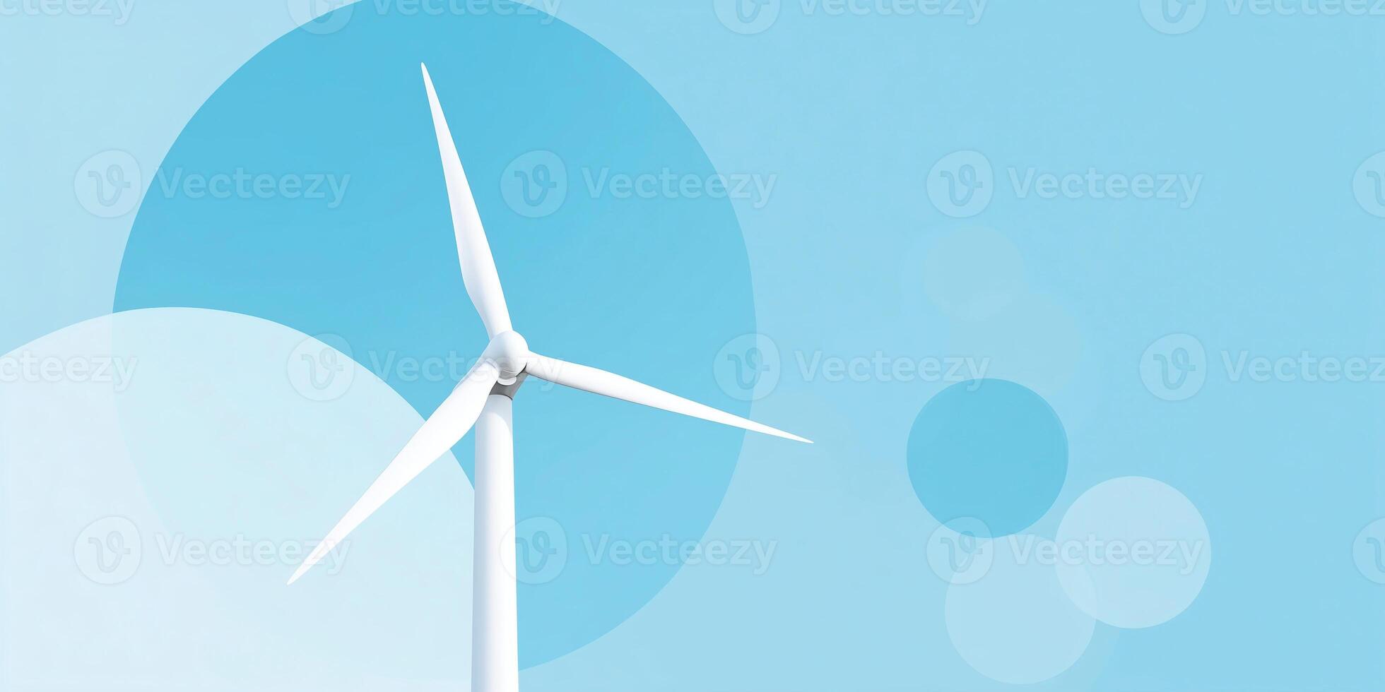 A wind turbine is shown against a blue sky photo