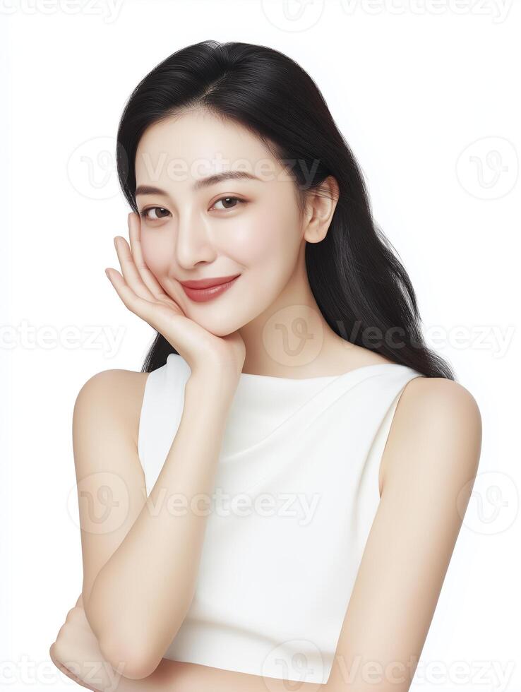 A woman with long black hair posing for a photo