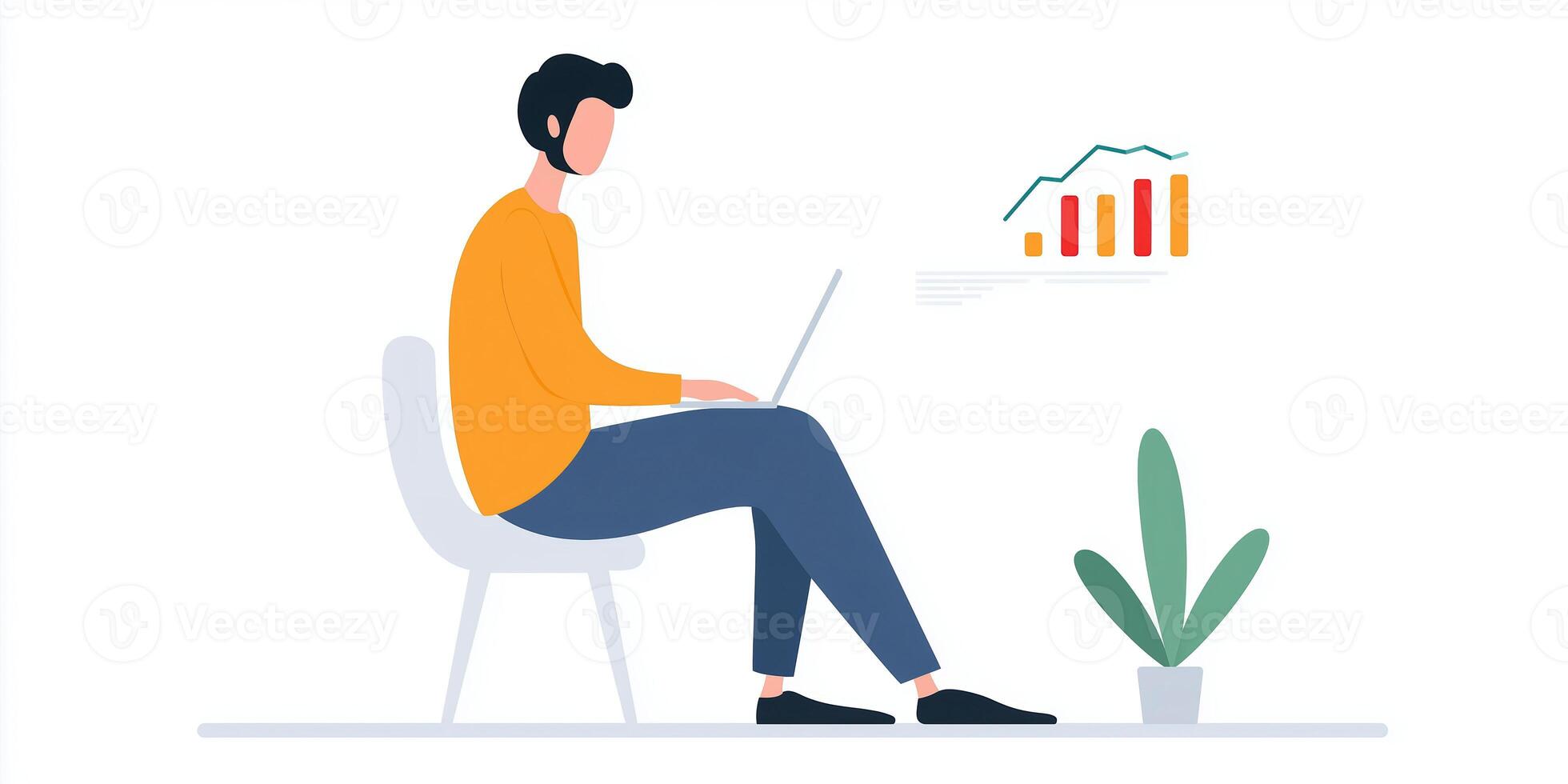 Professional individual working on a laptop while analyzing data trends with a graph, showcasing productivity and modern workspace concept photo