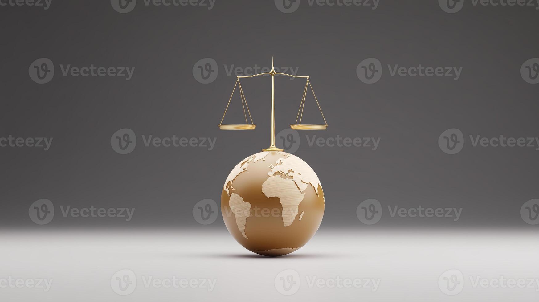 Golden scales of justice balanced on a globe, symbolizing global law and fairness, with a minimalist background emphasizing the importance of justice and equality in society photo