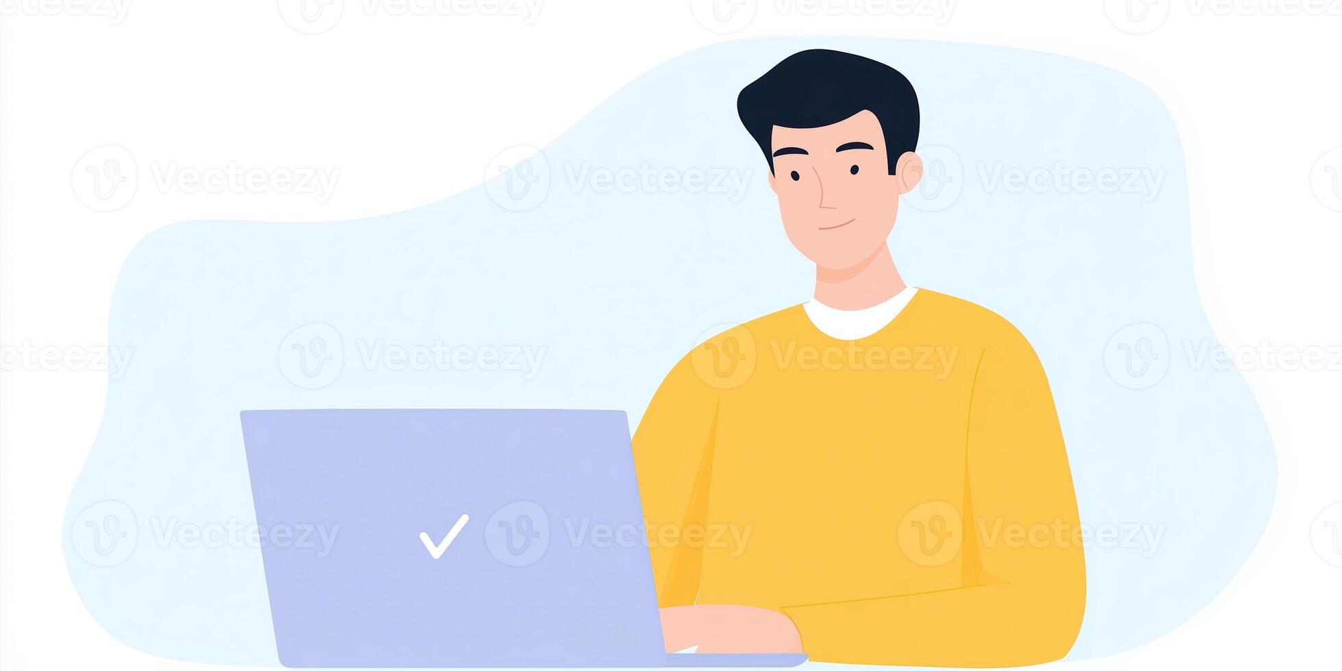 Young man working on laptop in cozy environment showcasing productivity and focus while engaging in modern technology and digital communication concept photo