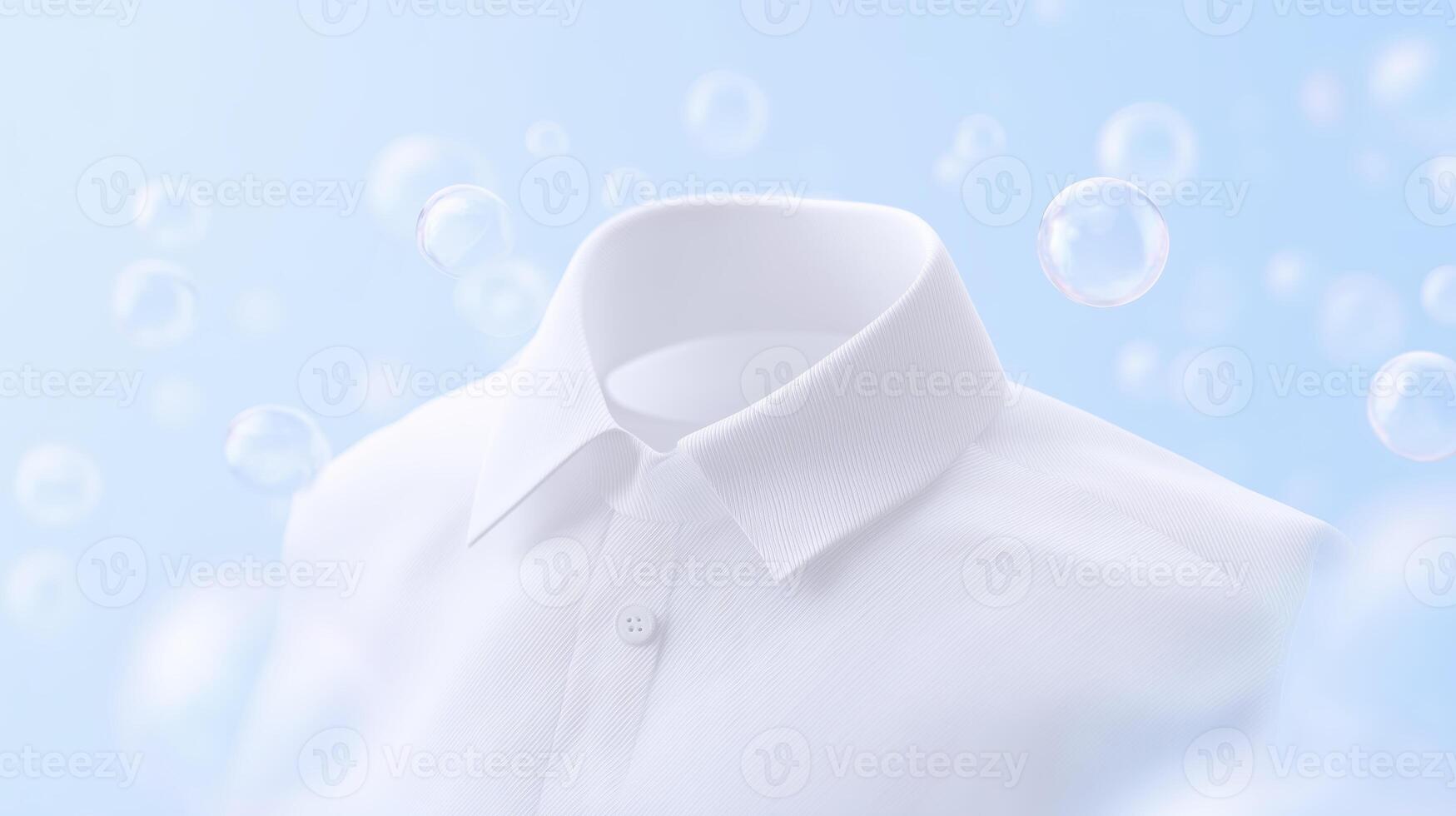 White shirt mock up with collar and buttons, surrounded by soft bubbles, creating a fresh and clean atmosphere, ideal for fashion or laundry branding purposes photo