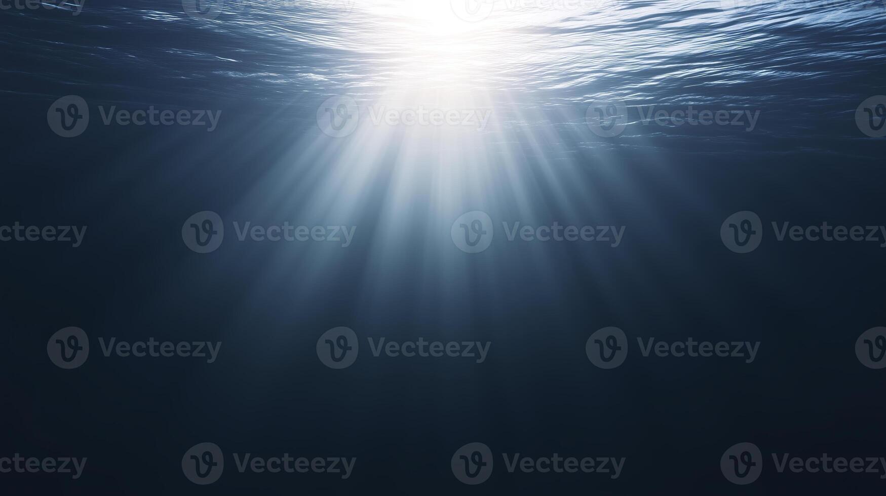 Underwater scene with sunlight filtering through water surface, creating beautiful rays and illuminating dark depths, showcasing the serene beauty of aquatic environments photo