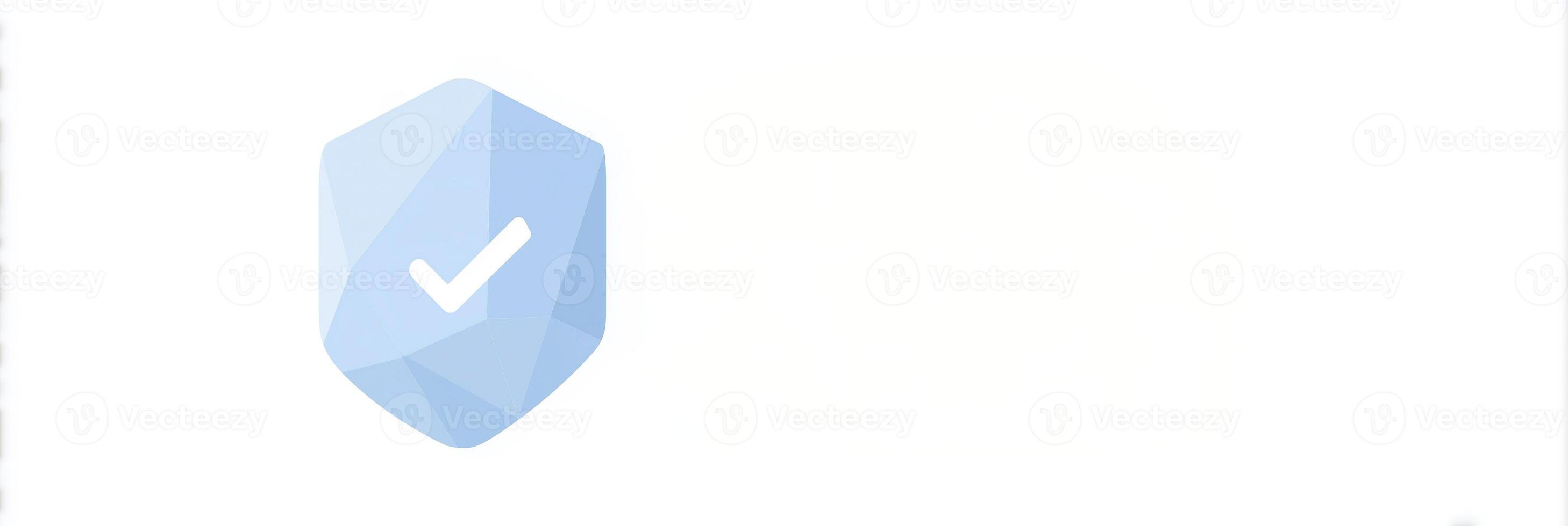 Abstract geometric shield logo design with check mark symbol in blue color representing security and protection concept photo