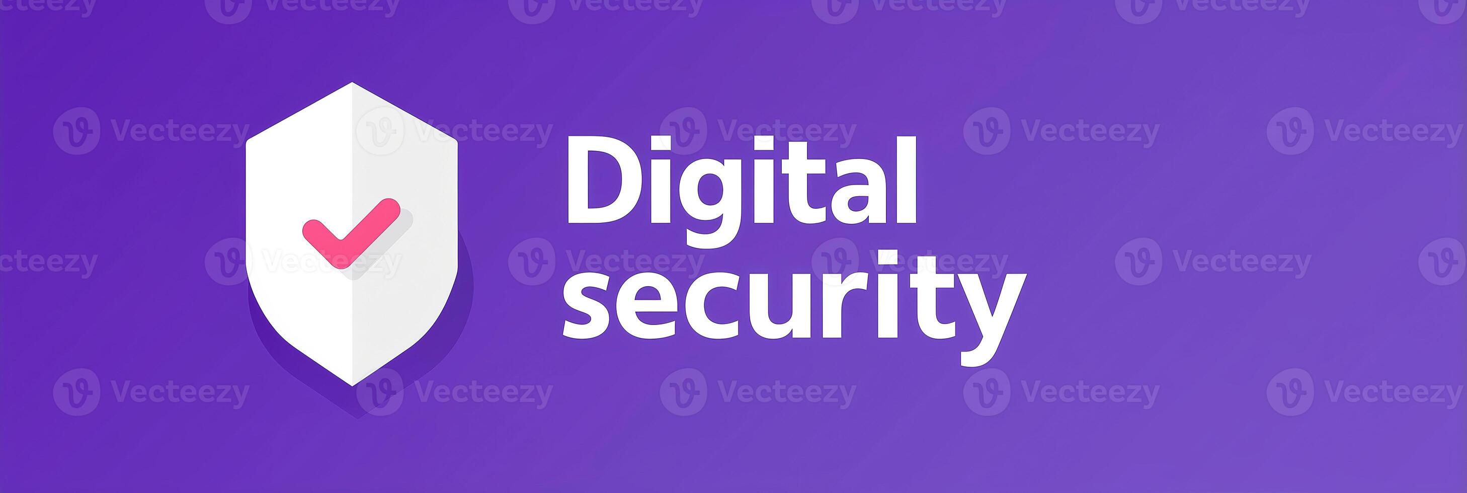 Digital security shield icon with check mark on purple background representing online safety and protection concept for cybersecurity awareness and education photo